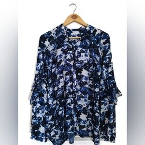 Lauren Ralph Lauren Lovely Semi Sheer Blues Ruffled Sleeves Blouse XL